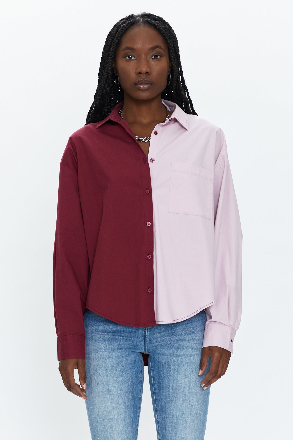 Sloane Oversized Button Down Shirt - Bordeaux Pink Split
            
              Sale